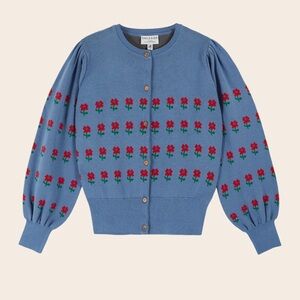 Emile et Ida CARDIGAN Blue organic cotton floral jacquard